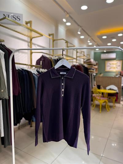 Nuss 1210 Yaka Düğmeli  Fitilli Merserize Tunik Mor