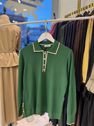 Nuss 1210 Yaka Düğmeli  Fitilli Merserize Tunik Yeşil
