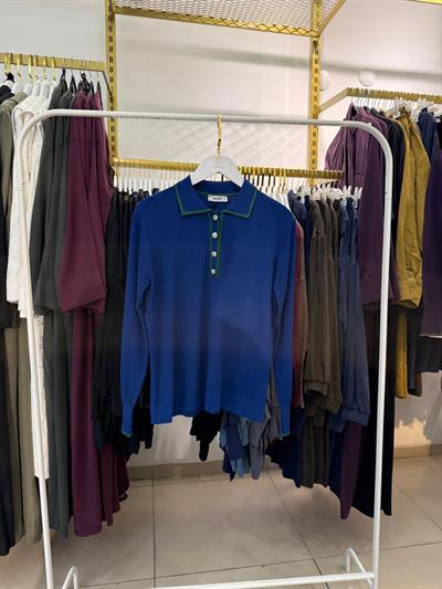 Nuss 1210 Yaka Düğmeli  Fitilli Merserize Tunik Lacivert