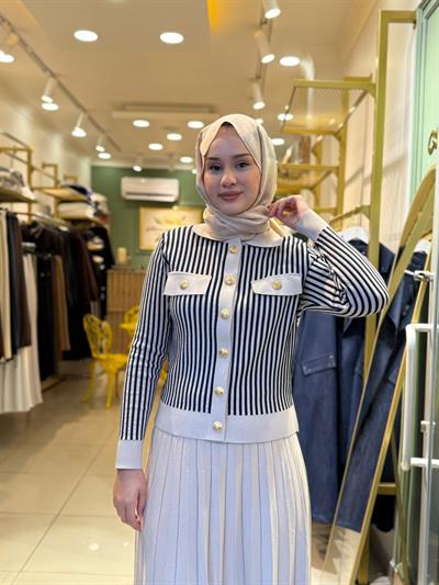 Nuss 1316 Kısa Hırkalı Çizgili Etekli Takım bej