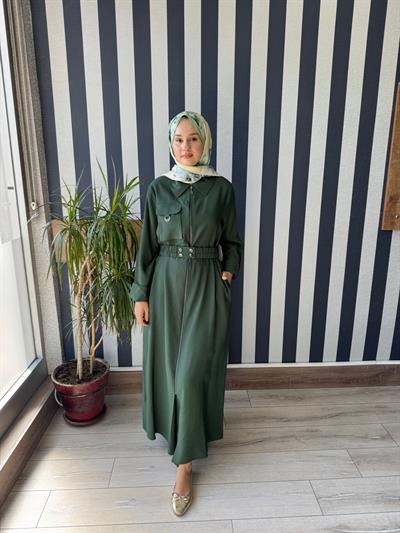 Nuss  2001 Fermuarlı Tam Boy Elbise TURMALİN