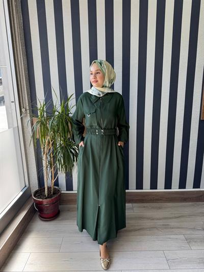 Nuss  2001 Fermuarlı Tam Boy Elbise TURMALİN