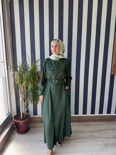 Nuss  2001 Fermuarlı Tam Boy Elbise TURMALİN