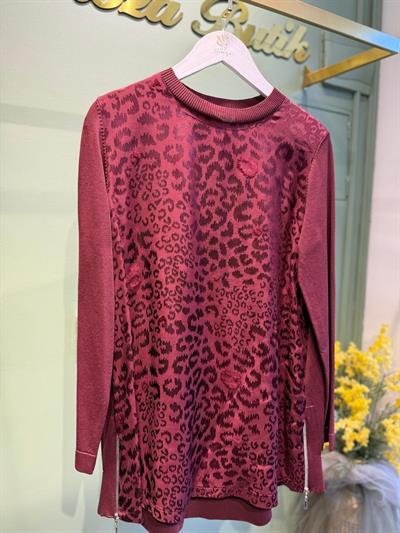 Nuss 3002 Leopar Jakar Detay Merserize Tunik Bordo