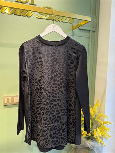 Nuss 3002 Leopar Jakar Detay Merserize Tunik Siyah