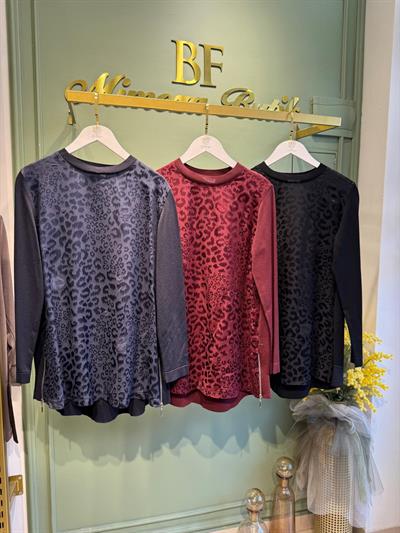 Nuss 3002 Leopar Jakar Detay Merserize Tunik Bordo