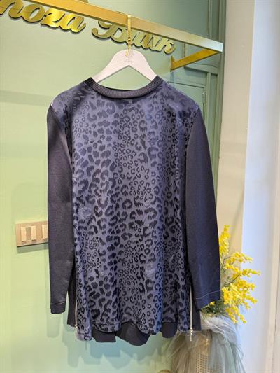 Nuss 3002 Leopar Jakar Detay Merserize Tunik Lacivert