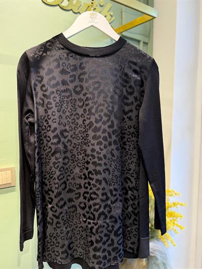 Nuss 3002 Leopar Jakar Detay Merserize Tunik Siyah