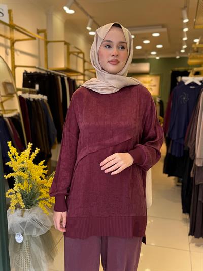 Nuss 3003 Vegan İpek Kumaş Bluz Bordo