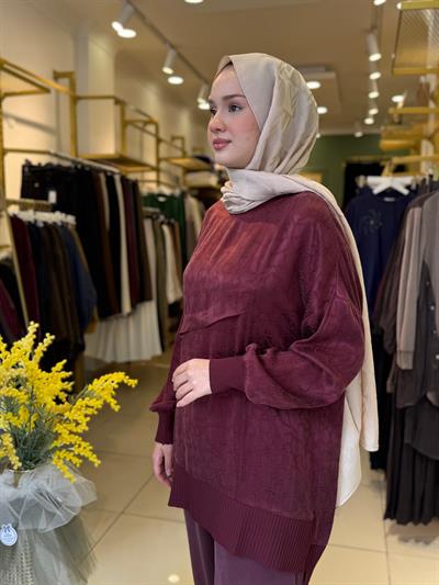 Nuss 3003 Vegan İpek Kumaş Bluz Bordo