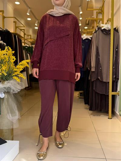 Nuss 3003 Vegan İpek Kumaş Bluz Bordo