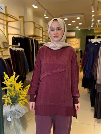 Nuss 3003 Vegan İpek Kumaş Bluz Bordo