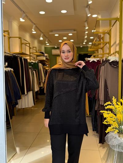 Nuss 3003 Vegan İpek Kumaş Bluz Siyah