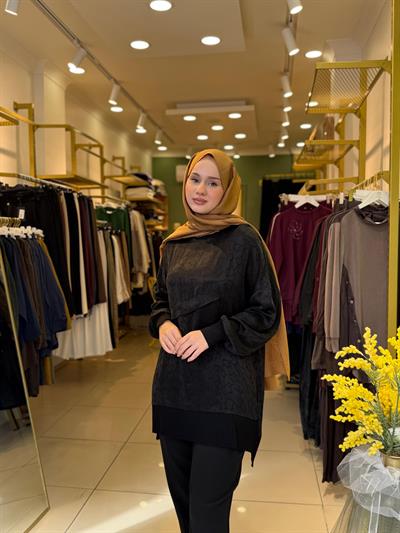 Nuss 3003 Vegan İpek Kumaş Bluz Siyah