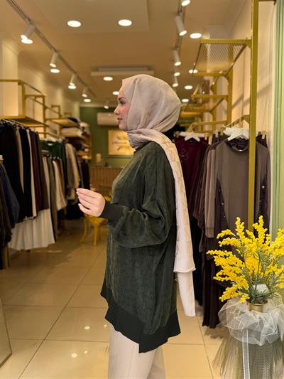 Nuss 3003 Vegan İpek Kumaş Bluz Yeşil
