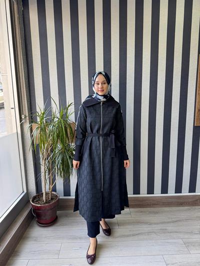 Nuss 6004  Şal Yaka Kendinden Kabartma Desen Kap Lacivert