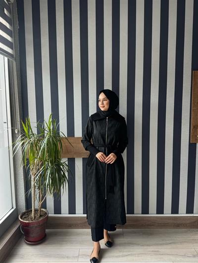 Nuss 6004  Şal Yaka Kendinden Kabartma Desen Kap Siyah