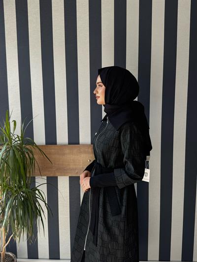 Nuss 6004  Şal Yaka Kendinden Kabartma Desen Kap Siyah