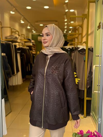 Nuss 6013 Yaka Boncuk İşlemeli Kap Kahverengi