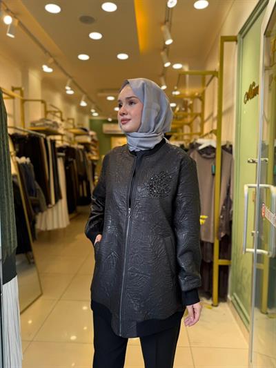 Nuss 6013 Yaka Boncuk İşlemeli Kap Siyah