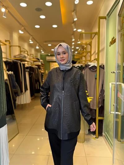 Nuss 6013 Yaka Boncuk İşlemeli Kap Siyah