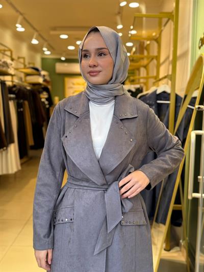 Nuss 6029 Yaka Zımba Detay Süet Kap Gri