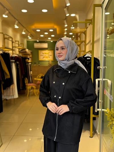 Nuss 6031 Yaka Çıtçıt Ve Fermuar Detaylı Nubuk Kap Siyah