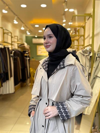 Nuss 6033 Kapüşon Ve Kol Yazı Detaylı Trench Camel