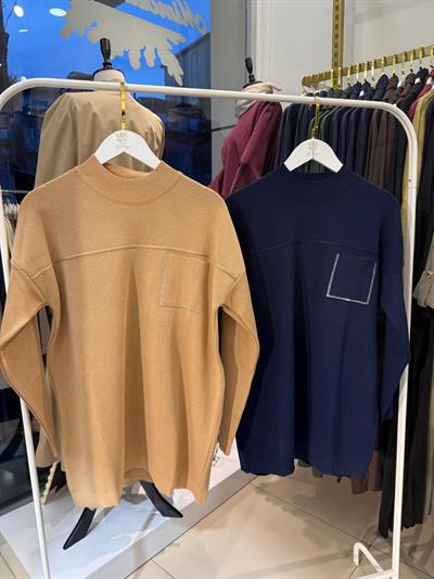 Nuss 7009 Cep Taş İşlemeli Tunik Camel