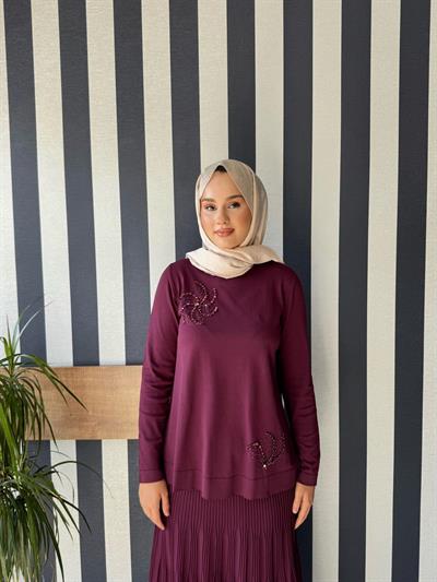 Nuss Boncuk İşlemeli Pilise Etekli Takım 1352 Bordo