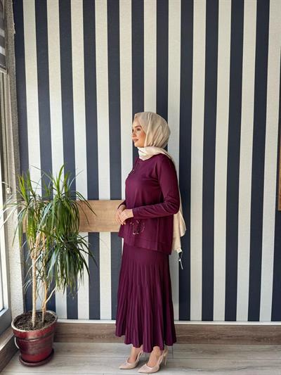 Nuss Boncuk İşlemeli Pilise Etekli Takım 1352 Bordo