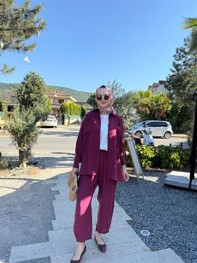Nuss Çift Cep Detaylı Pantolonlu Takım  1046 Bordo