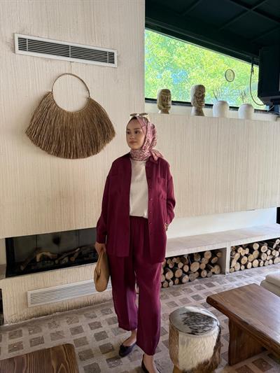 Nuss Çift Cep Detaylı Pantolonlu Takım  1046 Bordo