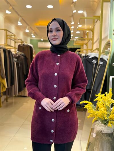 Nuss Düğme Detaylı Angora Hırka 7008 Bordo