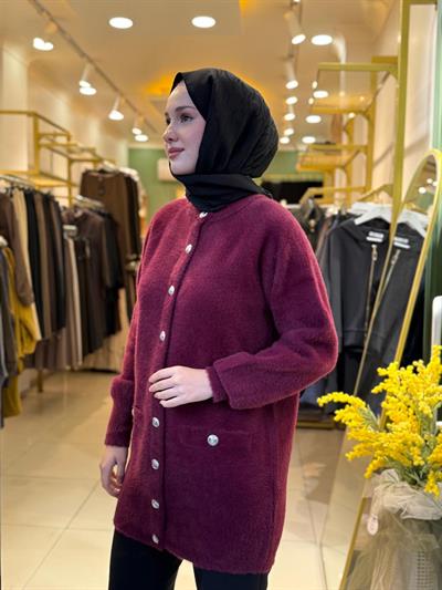 Nuss Düğme Detaylı Angora Hırka 7008 Bordo