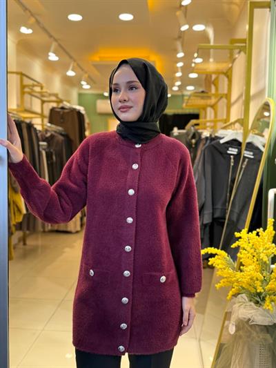 Nuss Düğme Detaylı Angora Hırka 7008 Bordo