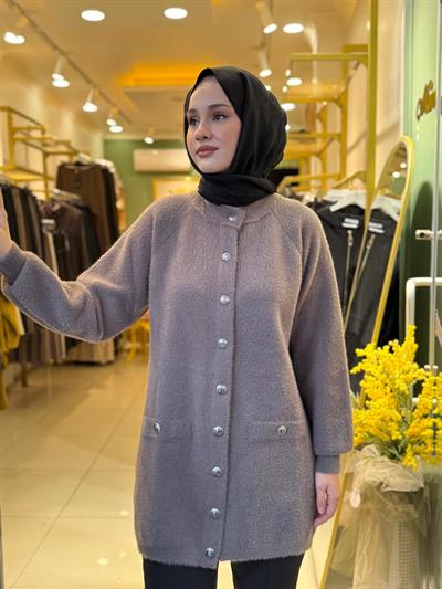 Nuss Düğme Detaylı Angora Hırka 7008 Füme