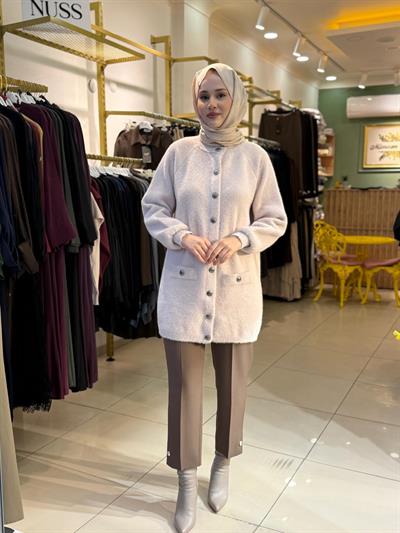 Nuss Düğme Detaylı Angora Hırka 7008 Taş