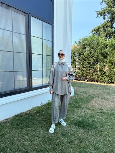 Nuss Payet Detay Pantolonlu Takım 1032 Gri