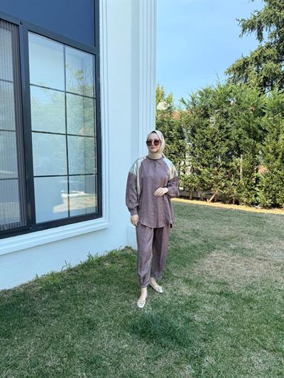 Nuss Payet Detay Pantolonlu Takım 1032 Kahverengi