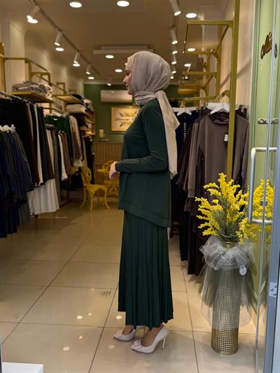 Nuss Su Yolu Taşlı Etekli Takım 1351 Yeşil