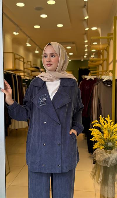 Nuss Yaka Boncuk İşleme Detay Takım 1018 Lacivert