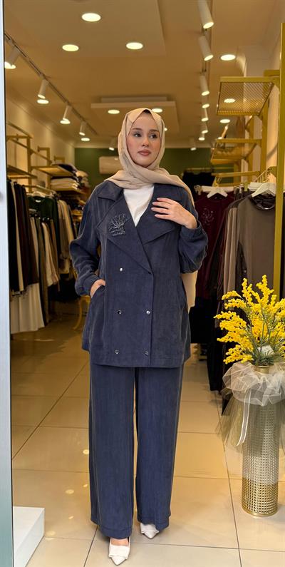Nuss Yaka Boncuk İşleme Detay Takım 1018 Lacivert