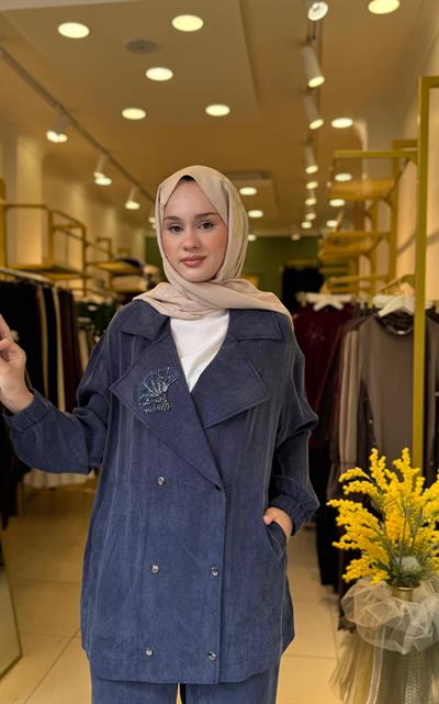 Nuss Yaka Boncuk İşleme Detay Takım 1018 Lacivert
