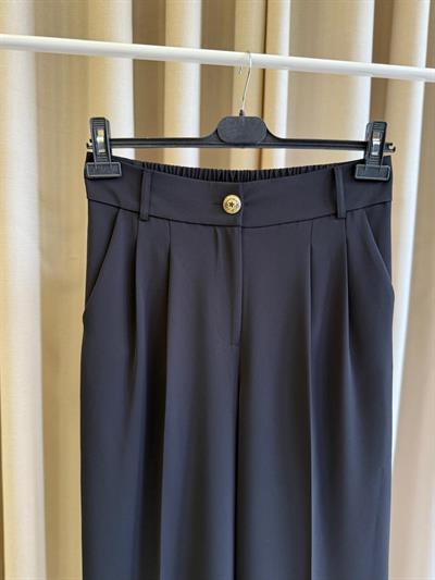 Sentez 5633 Zirve Palazzo Pileli Geniş Paça Pantolon Siyah