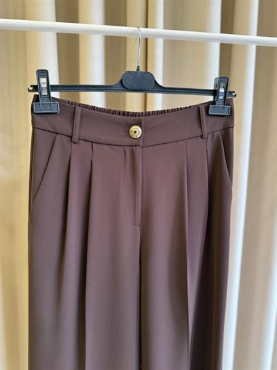 Sentez 5633 Zirve Palazzo Pileli Geniş Paça Pantolon Kahverengi