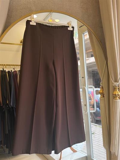 Sentez Arkası Lastikli Kısa Geniş Paça Pantolon 5386 Kahverengi