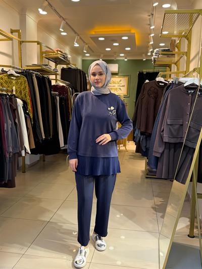 Sentez Elegance Beli Lastikli Dar Paça Pantolon Lacivert