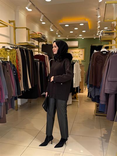 Sentez Tek Düğmeli Clasic Deri Pantolon 5402 Siyah