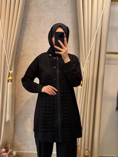 Behrem Büyük Beden Tesettür Pantolonlu Takım 35144 Siyah